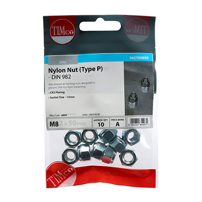 Timpac M8 Bzp Hex Nyloc Nut Aprox. 10