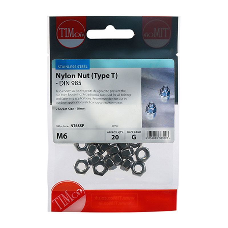 Timpac M6 S/S Hex Nyloc Nut Aprox. 20