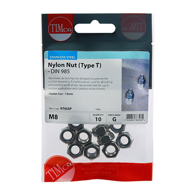 Timpac M8 S/S Hex Nyloc Nut Aprox. 10