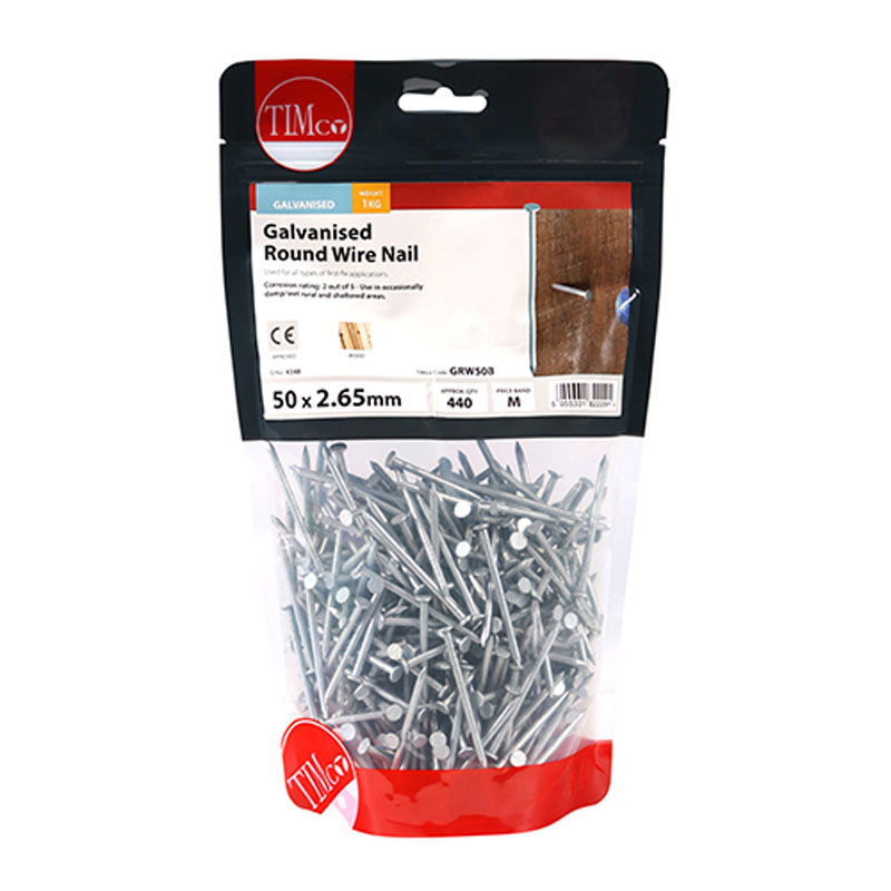 Galv Round Wire Nails 50x2.65mm 1Kg (440)