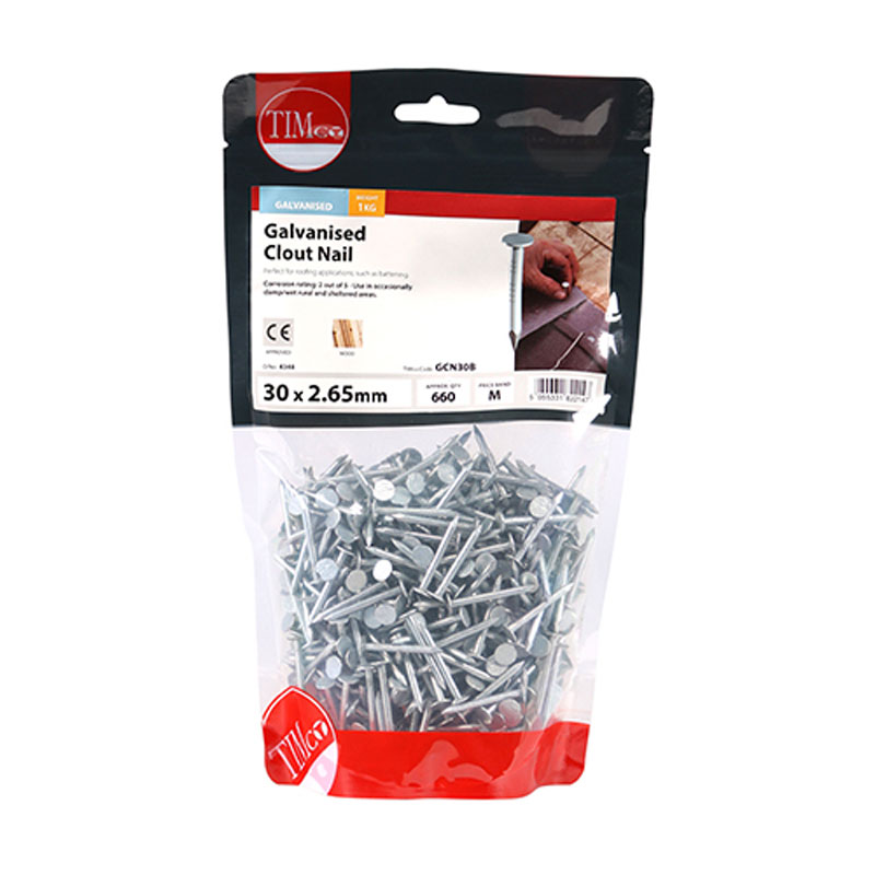 Galv Clout Nails  30x2.65mm 1Kg (660)